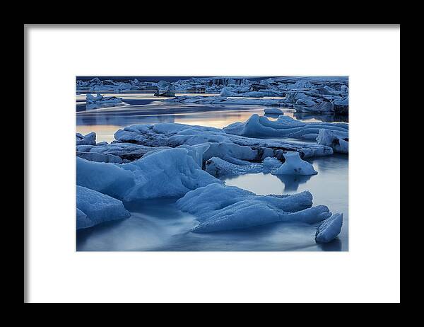 Heike Odermatt Framed Print featuring the photograph Sunset Vatnajokull Glacier Jokalsarlon by Heike Odermatt