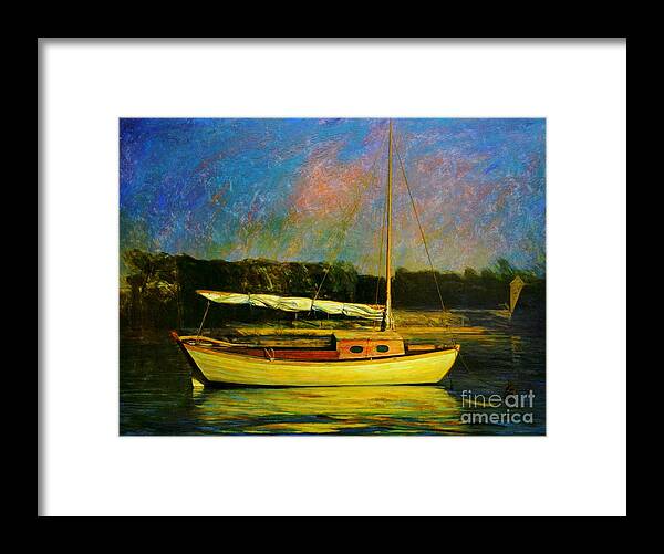 Water Framed Print featuring the painting Sunset by Zheng Li
