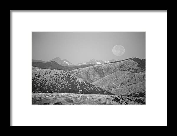 Supermoon Framed Print featuring the photograph Supermoon Over Colorado Rocky Mountains BW by James BO Insogna