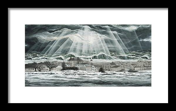Super Storm Sandy Framed Print featuring the painting Superstorm Sandy Sea Bright Nj by Ronnie Jackson