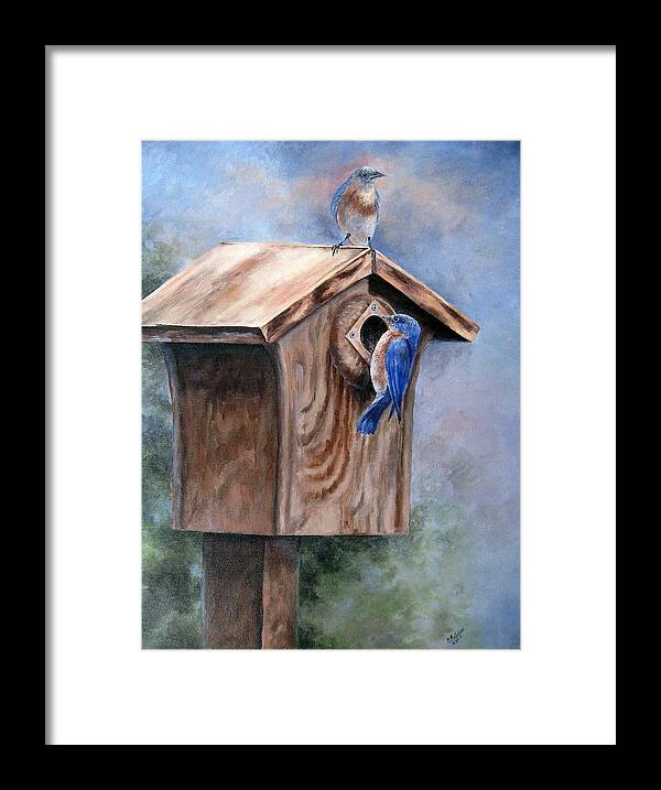Bluebirds Framed Print featuring the painting Supervised Feeding by Mary McCullah