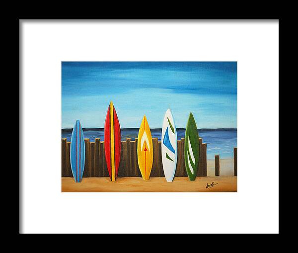 Blue Framed Print featuring the painting Surf on by Sonali Kukreja