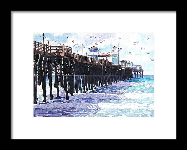 Oceanside Framed Print featuring the painting Surf View Oceanside Pier California by Mary Helmreich