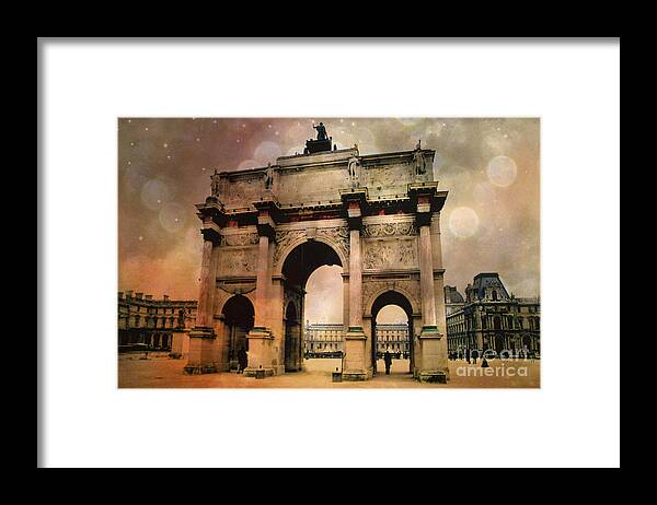 Louvre Framed Print featuring the photograph Louvre Museum Arc de Triomphe Louvre Arch Courtyard Sepia- Louvre Museum Arc Monument by Kathy Fornal