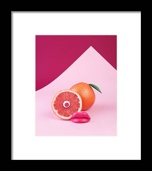 Breakfast Framed Print featuring the photograph Surreal Pink Grapefruit With Eye And by Juj Winn