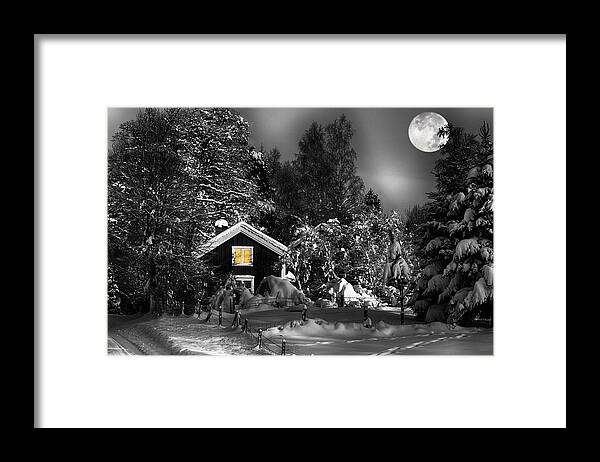 Surreal Framed Print featuring the photograph Surreal Winter Landscape With Moonlight by Christian Lagereek