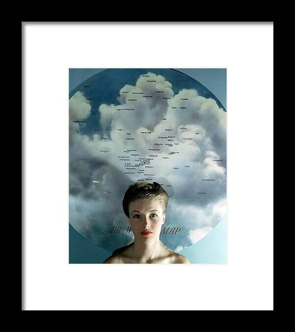 Fashion Framed Print featuring the photograph Susan Shaw In Front Of An Azimuthal Map by John Rawlings