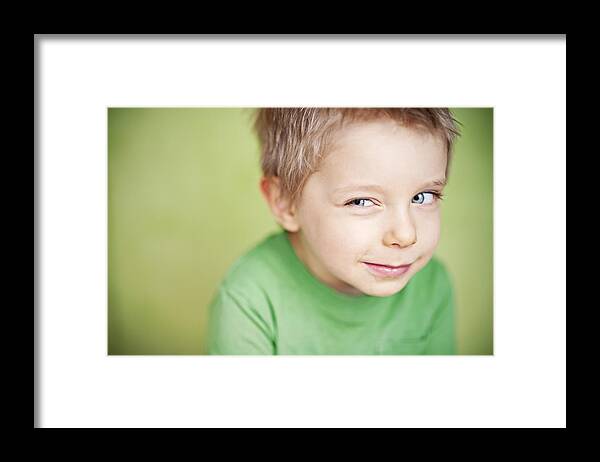 Eastern European Culture Framed Print featuring the photograph Suspicious funny green boy by Imgorthand