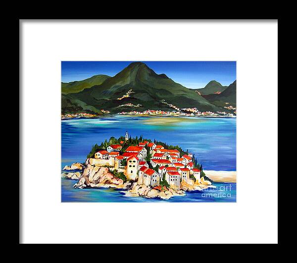 Serbia Framed Print featuring the painting Sveti Stefan Montenegro 2 by Roberto Gagliardi