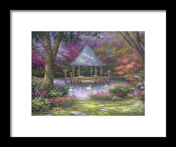  Commission Framed Print featuring the painting Swan Pond by Chuck Pinson