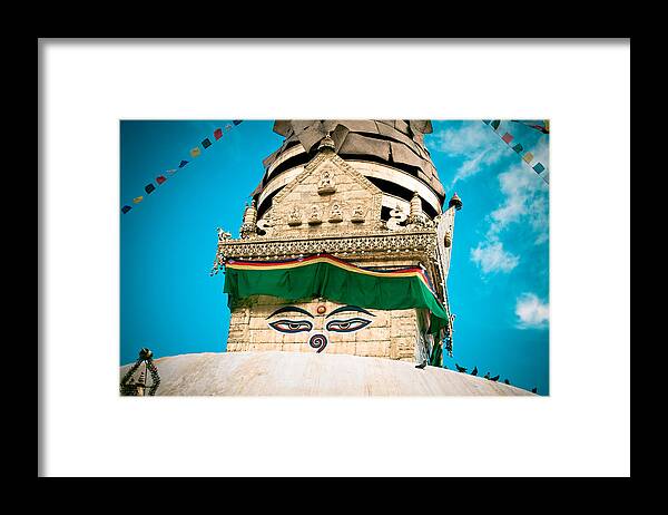 Wisdom Framed Print featuring the photograph Swayambhunath Stupa in Nepal by Raimond Klavins