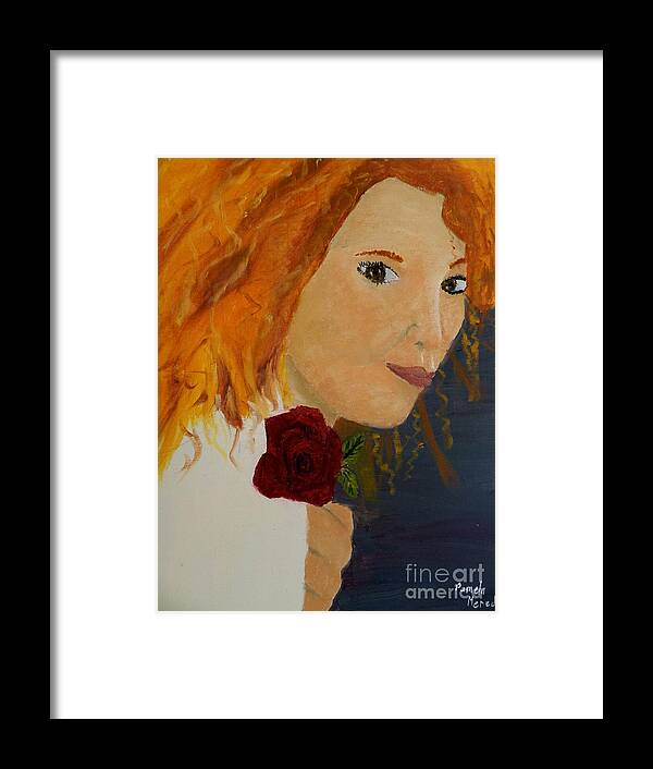 Portrait Framed Print featuring the painting Sweet Lady holding a Rose by Pamela Meredith