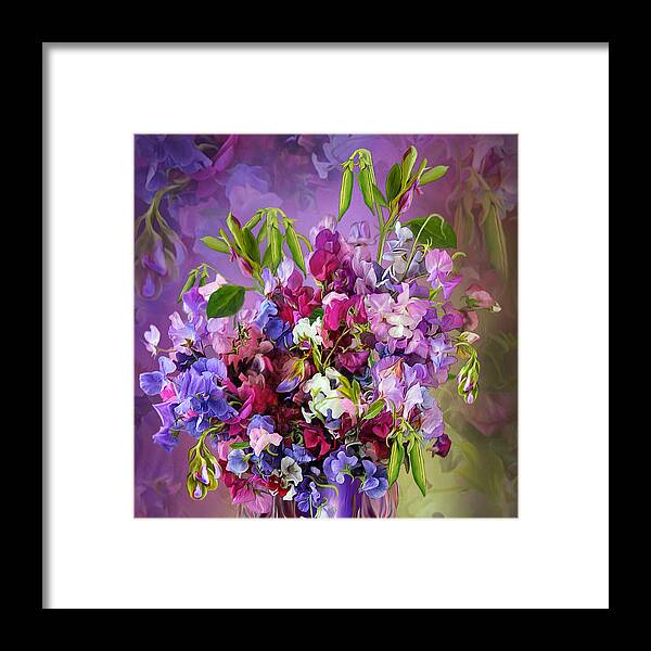 Sweet Pea Framed Print featuring the mixed media Sweet Pea Bouquet by Carol Cavalaris