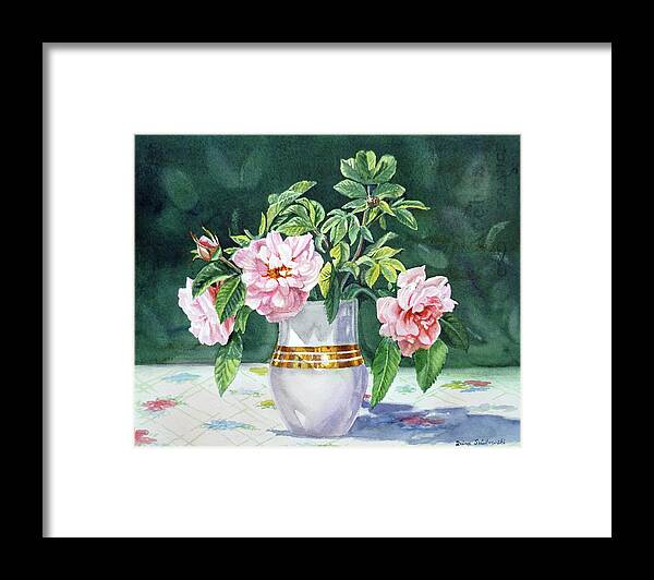 Roses Framed Print featuring the painting Sweet Tea Roses Bouquet by Irina Sztukowski