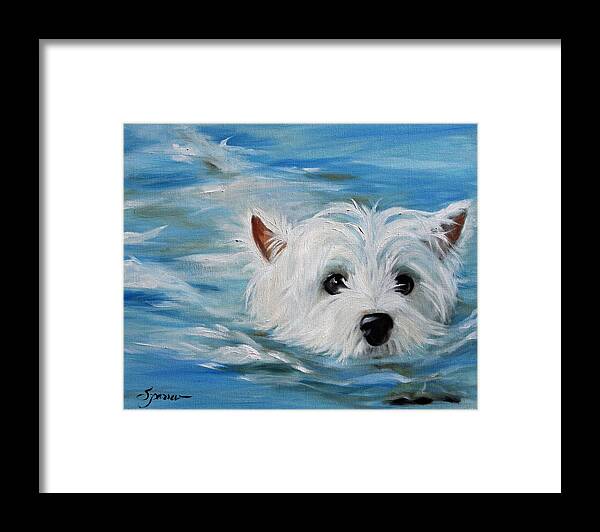 Westie Framed Print featuring the painting Swimmer by Mary Sparrow