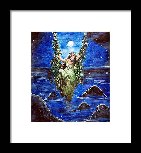 Swing Framed Print featuring the painting Swing in Moonlight by Saranya Haridasan