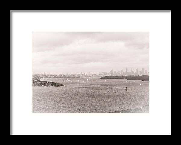 Sepia Framed Print featuring the photograph Sydney harbour from North Head 4 by Fran Woods