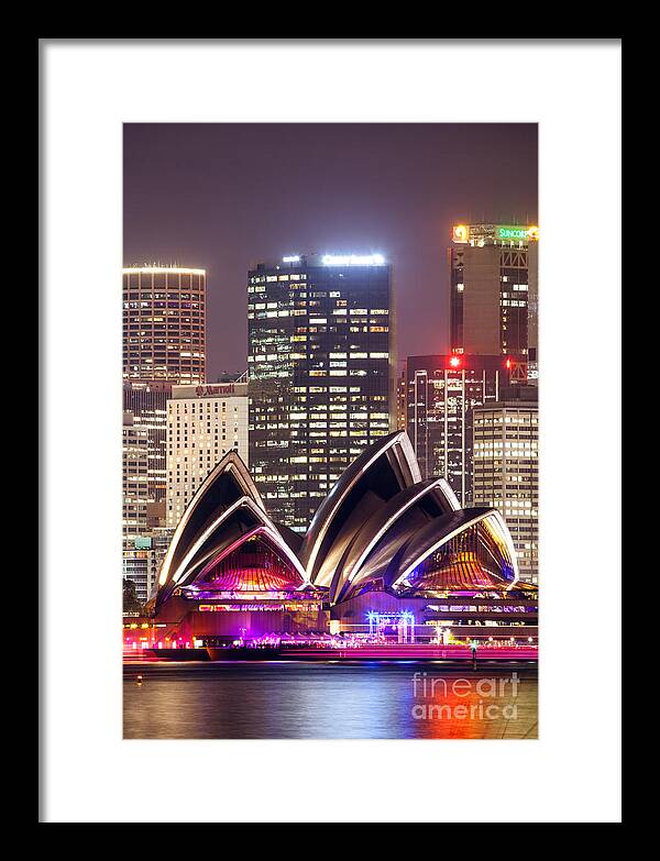 Opera House Framed Print featuring the photograph Sydney skyline at night with Opera House - Australia by Matteo Colombo