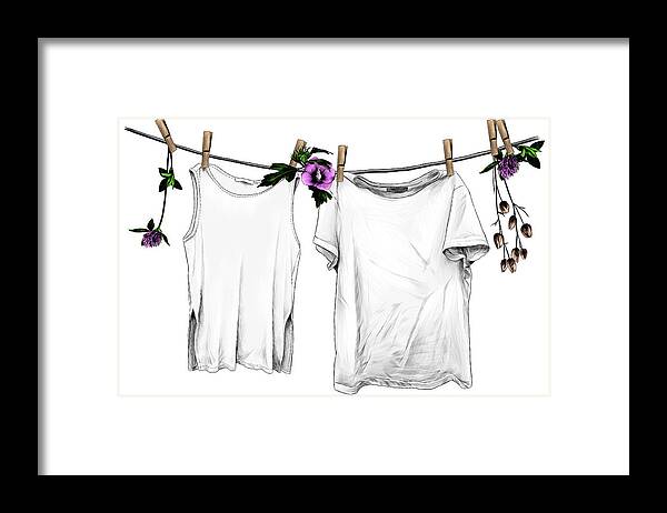Empty Framed Print featuring the digital art T-shirt And Sleeveless T-shirt Hanging by Maksim-manekin