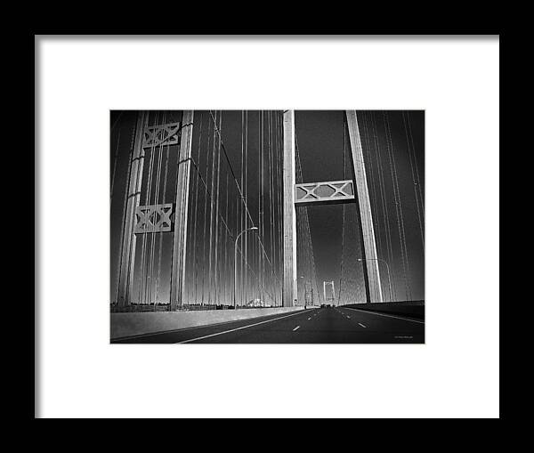 Tacoma Narrows Bridge Framed Print featuring the photograph Tacoma Narrows Bridge B W by Connie Fox