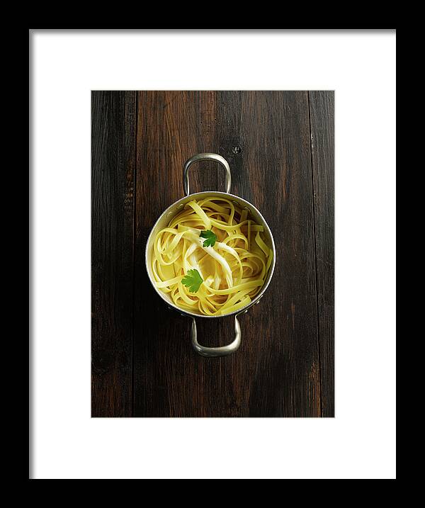 Italian Food Framed Print featuring the photograph Tagliatelle In Pot On Table by Westend61