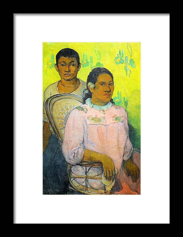 Paul Gauguin Framed Print featuring the painting Tahitian Woman and Boy by Paul Gauguin