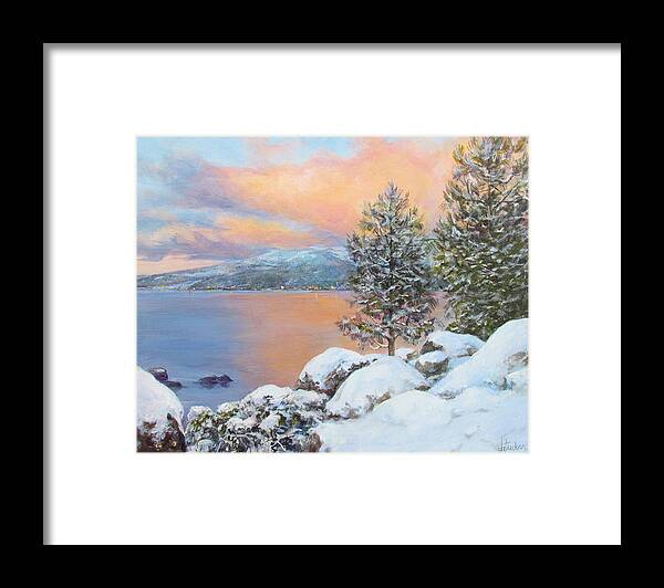 Nature Framed Print featuring the painting Tahoe Winter Colors by Donna Tucker