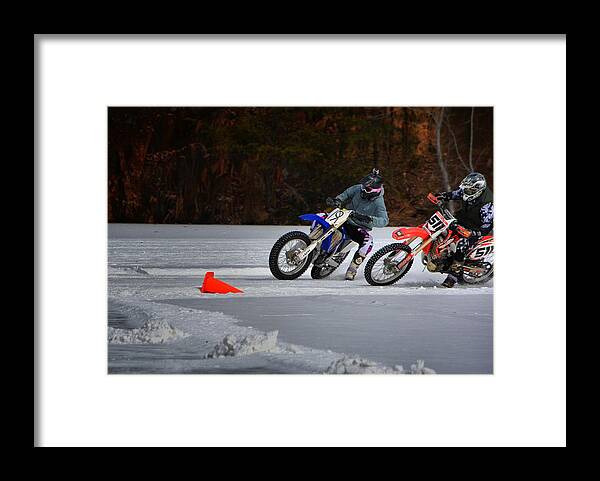 Ice Racing.motorcycle Racing Framed Print featuring the photograph Tale O' Da Tail by Robert McCubbin