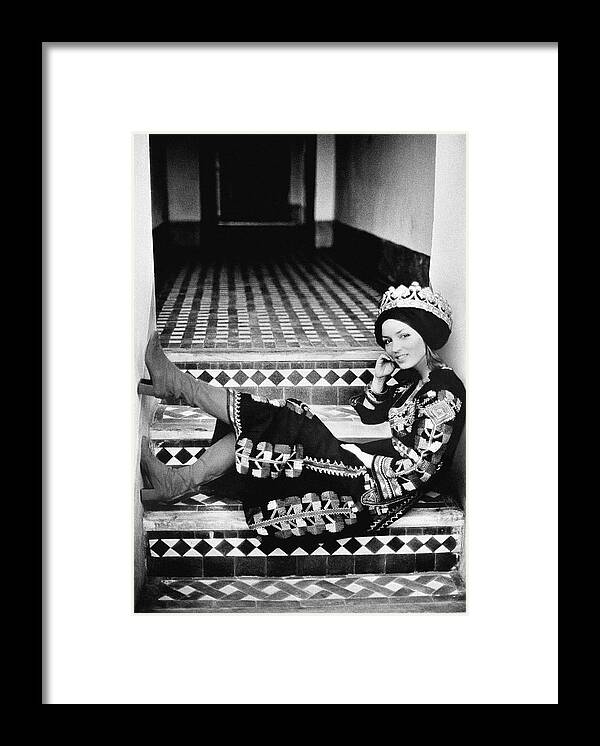 Society Framed Print featuring the photograph Talitha Getty Wearing A Berber Wedding Dress by Maurice Hogenboom