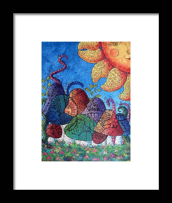 Abstract Framed Print featuring the painting Tangled mushrooms by Megan Walsh
