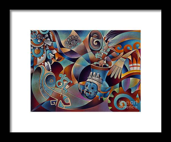 Aztec Framed Print featuring the painting Tapestry of Gods - Tlaloc by Ricardo Chavez-Mendez