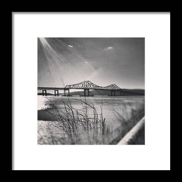 Monochromatic Framed Print featuring the photograph #tappan #zee #bridge #tarrytown #new by Antonio DeFeo