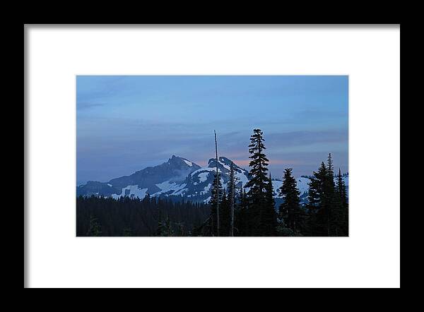 Clouds Framed Print featuring the photograph Tatoosh at Dusk by E Faithe Lester