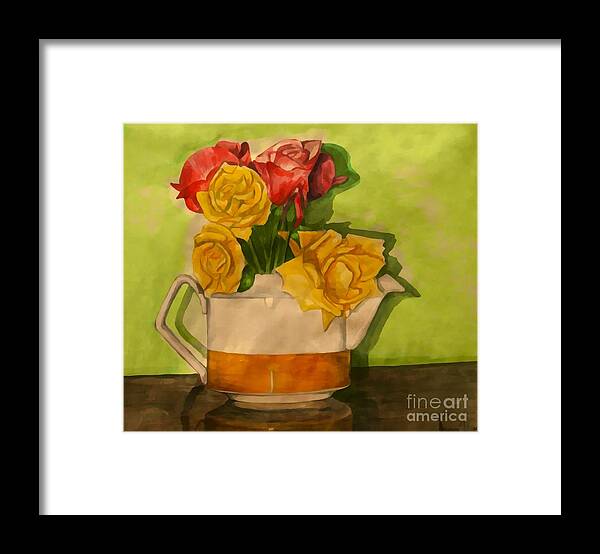 Tea Roses Framed Print featuring the painting Tea Roses by Joan-Violet Stretch