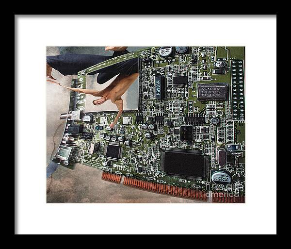 Computers Framed Print featuring the photograph Circuit Board Electronic Art Technobat Abstract by Ginette Callaway