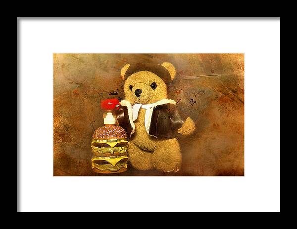 Teddy Bear Photo Framed Print featuring the digital art Teds burger 01 by Kevin Chippindall