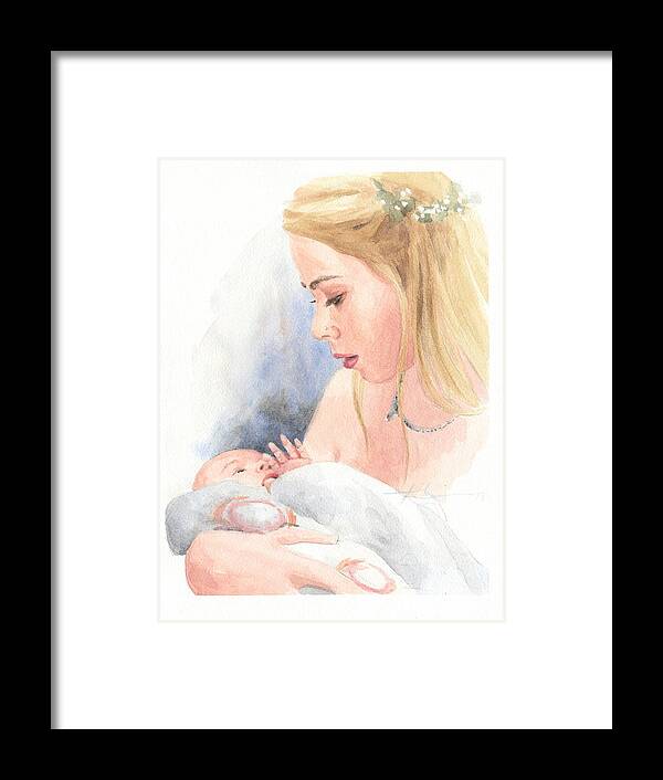 <a Href=http://miketheuer.com Target =_blank>www.miketheuer.com</a> Teen And Baby Sister Watercolor Portrait Framed Print featuring the drawing Teen And Baby Sister Watercolor Portrait by Mike Theuer