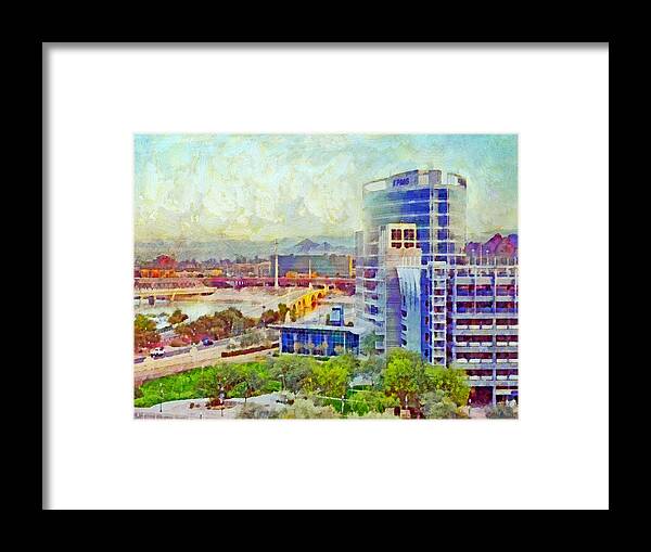 Tempe Framed Print featuring the digital art Tempe Arizona Skyline in the Early Morning by Digital Photographic Arts