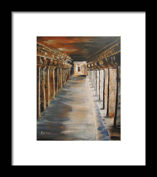 Indian Temple Framed Print featuring the painting Temple Aisle-Mandapam by Brindha Naveen