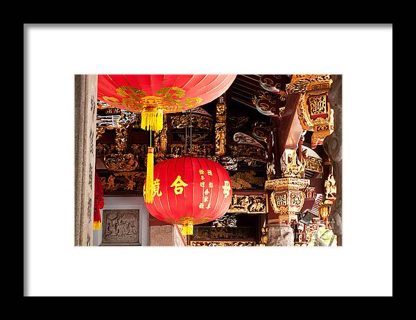 Red Framed Print featuring the photograph Temple Lanterns 01 by Rick Piper Photography