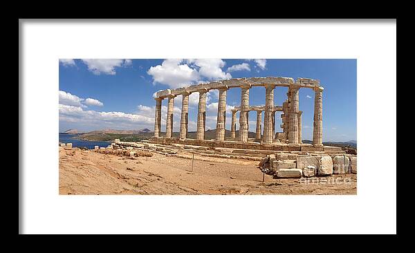 Temple Of Poseidon Framed Print featuring the photograph Temple of Poseidon Panoramic by Denise Railey