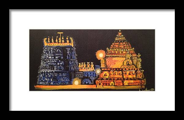 Indian Architecture Framed Print featuring the painting TempleLights by Brindha Naveen