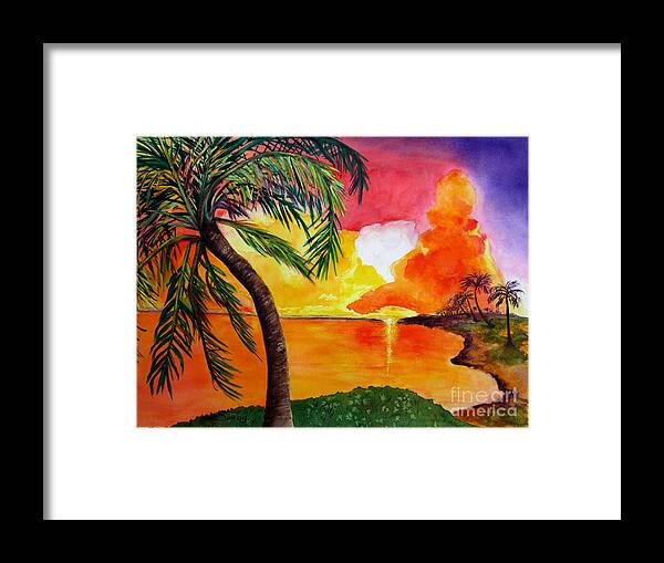 Tropical Sunset Framed Print featuring the painting Tequila Sunset by Diane DeSavoy