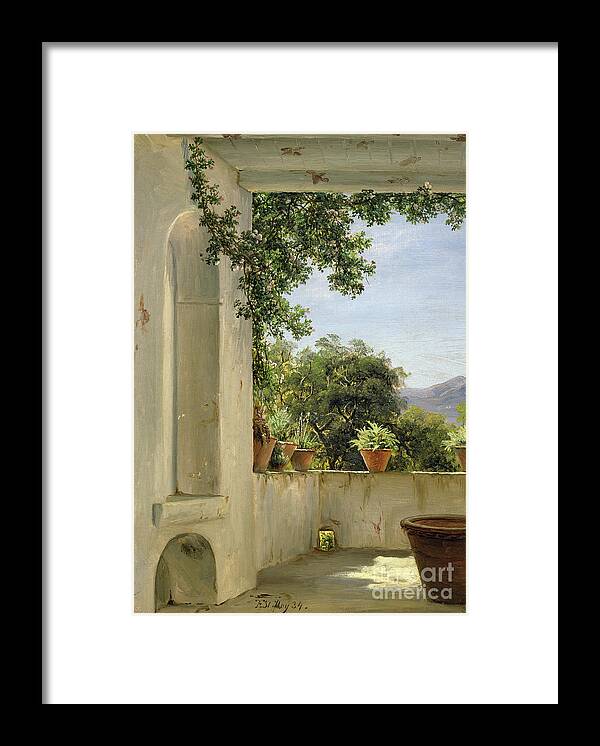 Thomas Fearnley Framed Print featuring the painting Terrace in Sorrento by Thomas Fearnley