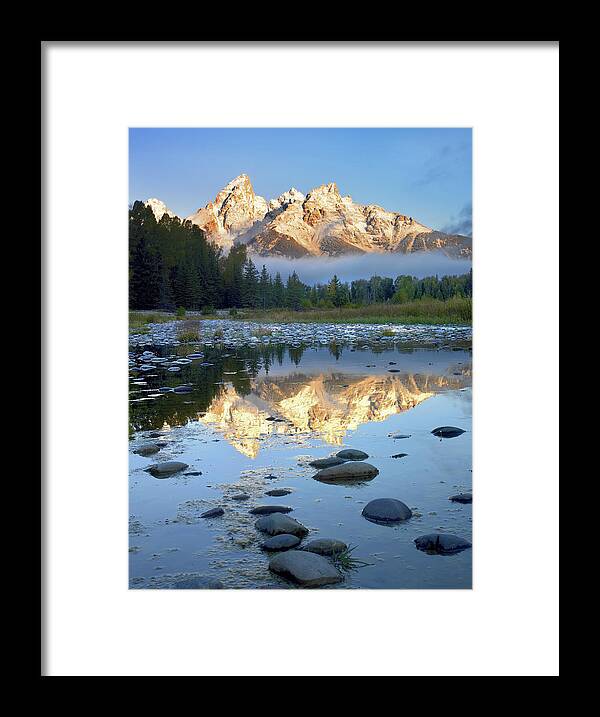 Feb0514 Framed Print featuring the photograph Teton Range Reflected In Water Grand by Tim Fitzharris