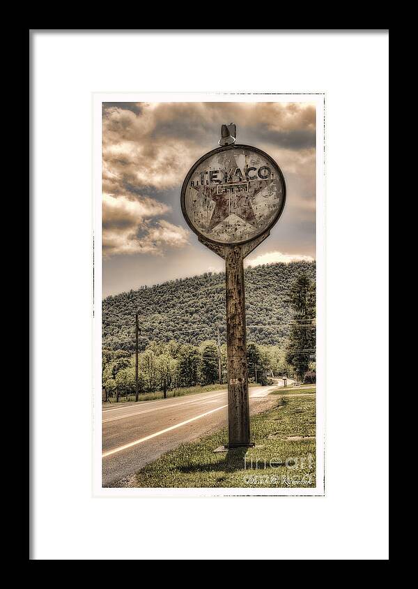 Texaco Sign Framed Print featuring the photograph Texaco Sign by Arttography LLC