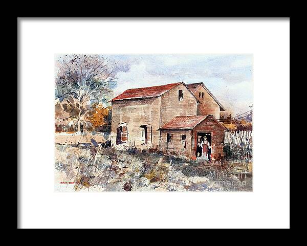 An Unusual Shaped Old Barn In A Overgrown Grass Filled Field. Framed Print featuring the painting Texas Barn by Monte Toon