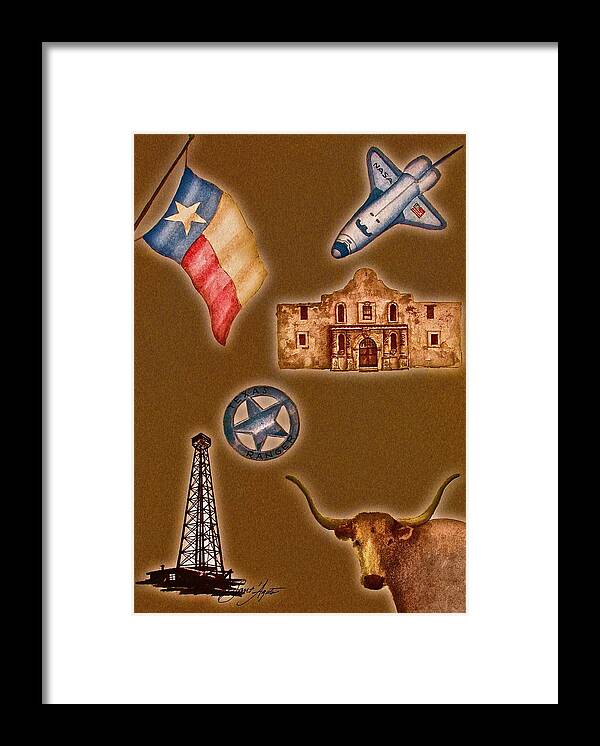 Texas Framed Print featuring the painting Texas Icons Poster by Sant'Agata by Frank SantAgata