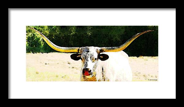 Cow Framed Print featuring the painting Texas Longhorn - Bull Cow by Sharon Cummings
