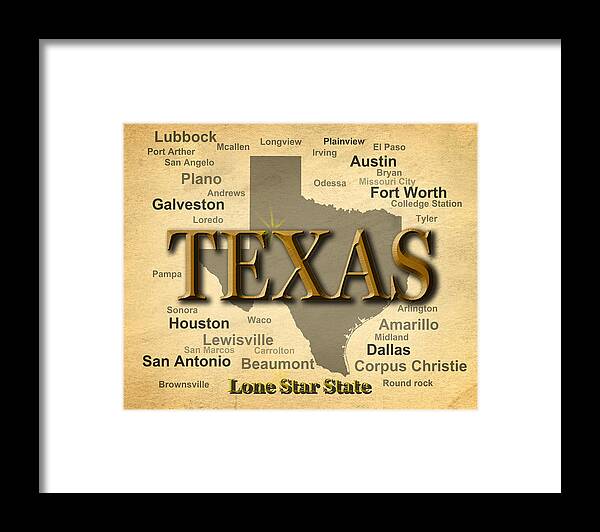 Texas Framed Print featuring the photograph Texas State Pride Map Silhouette by Keith Webber Jr